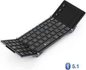 Folding Keyboard  BK08 Bluetooth Keyboard with Sensitive Touchpad Sync Up to 3 Devices PocketSized TriFolded Fodable Keyboard for iPad Mac iPhone Android Windows iOS Silver