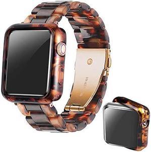 Band with Case Compatible with Apple Watch 44mm 42mm 40mm 38mm Women Men Fashion Resin Band Strap Compatible with iWatch Series SE654Series 321TortoiseTone 40mm