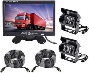Backup Camera and 7 inch Screen Monitor Kit2 x IR Night Vision Reverse Rear View Camera System with 4 Pin 15m 20m Cable for RV Truck Trailer Bus Camper Motorhome