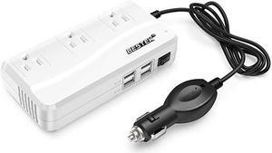 200W Power Inverter DC 12V to 110V AC Inverter with 42A 4Port USB Car Adapter Black