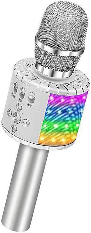 Wireless Bluetooth Karaoke Microphone with Multicolor LED Lights 4 in 1 Portable Handheld Karaoke Speaker Machine Thanksgiving Day for AndroidiPhoneiPadSonyPC or All Smartphone Silver
