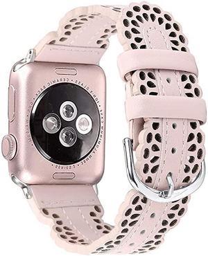 Leather Bands Compatible with Apple Watch Band 38mm 40mm iWatch SE Series 6 5 4 3 2 1, Breathable Chic Lace Leather Strap for Women, Pink