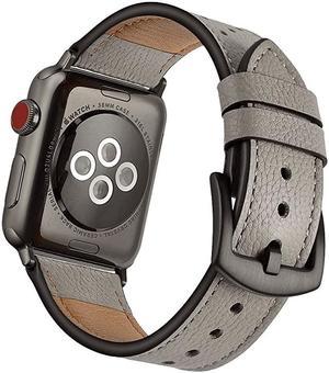 Compatible wApple Watch Leather Band 5 4 44mm 42mm iwatch Series 1 2 3 Nike Sports Replacement Strap Bands Dressy Classic Buckle Vintage case Black Stainless Steel Adapters 4442mm GreyOyster