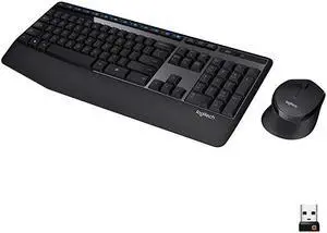 MK345 Wireless Combo FullSized Keyboard with Palm Rest and Comfortable RightHanded Mouse Black