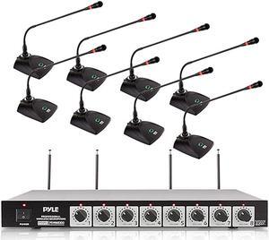 8 Channel Wireless Microphone System - Portable VHF Cordless Audio Mic Set with 1/4" and XLR Output, Dual Antenna, - Includes 8 Table Top Mics, Rack Mountable Receiver Base -  PDWM8300,Black