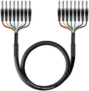 8Channel 14 Inch TS Male to 14 Inch TS Male Snake 26AWG Cable Cd 2 Meter 6 Feet With 8 Balanced MonoUnbalanced Stereo Lines