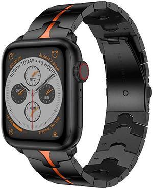 Compatible for Apple Watch Band 44mm42mmEnamel Process Stainless Steel Metal Watch Replacement Bands Compatible for Apple Watch Series 654321 SmartwatchBlack+Orange Enamel process