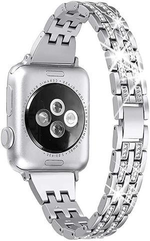 Bling Bands Compatible Apple Watch Band 38mm 40mm Women iWatch Series 6 5 4 3 2 1 SE Dressy Jewelry Metal Wristband Strap Diamond Rhinestone Silver