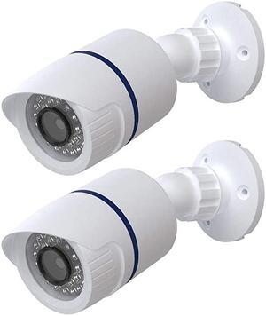Bullet Dummy Fake Simulated Surveillance Security CCTV Dome Camera Indoor Outdoor with One LED Light, Warning Security Alert Sticker Decal (TC-W2), 2 Packs, White