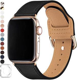 Bands Compatible with Apple Watch Band 38mm 40mm 42mm 44mm Top Grain Leather Smart Watch Strap Compatible for Men Women iWatch Series 6 5 4 3 2 1SE BlackGold 42mm44mm
