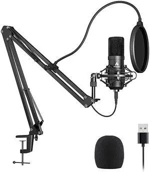 USB Microphone Kit 192KHZ24BIT Plug Play  AUA04 USB Computer Cardioid Mic Podcast Condenser Microphone with Professional Sound Chipset for PC Karaoke YouTube Gaming Recording