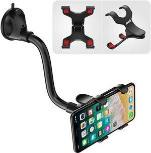Upgraded No Glue Car Phone Mount Windshield with Strong Suction Long Arm Cell Phone Holder for Car with XShaped Clamp Fits ThickIrregular Phone Case
