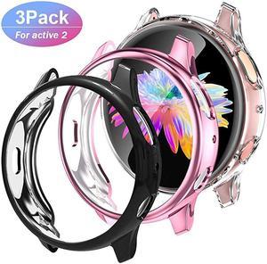 Compatible with Galaxy Watch Active 2 Case 44mm3 Pack Soft Full Cover Screen Protector Case for Samsung Galaxy Active 2 Smartwatch 44mm BlackClearRose Pink