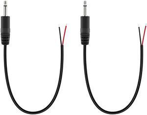 2 Pack Replacement 25mm Male Plug to Bare Wire Open End TS 2 Pole Mono 25mm Plug Jack Connector Audio Cable Repair