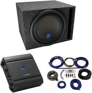 Car Stereo Vented Port Single 12 Alpine Type S SW12D4 Sub Box Enclosure with SA60M Amplifier 4GA Amp Kit