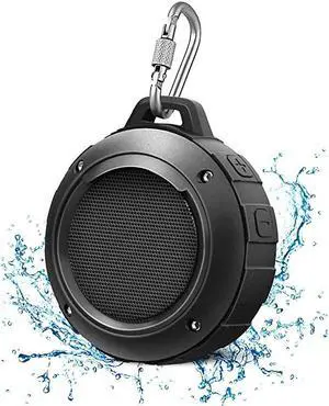 Outdoor Waterproof Bluetooth Speaker, Wireless Portable Mini Shower Travel Speaker with Subwoofer, Enhanced Bass, Built in Mic for Sports, Pool, Beach, Hiking, Camping (Black)