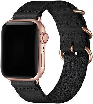 Leather Bands Compatible with Apple Watch Band 42mm 44mmGenuine Leather Retro Strap Compatible for Men Women iWatch SE Series654321Black+Rose Gold connector42mm 44mm