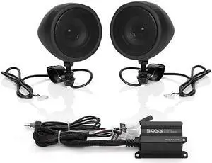 MCBK420B Motorcycle Bluetooth Speaker System Class D Compact Amplifier 3 Inch Weatherproof Speakers Volume Control Great for Use with ATVsMotorcycles 12 Volt Vehicles