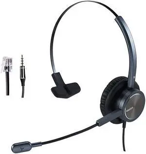 Center Headset with RJ9 Jack 35mm Connector for Landline Deskphone Cell Phone PC Laptop Office Business Telephone Headset with Noise Canceling Microphone for Polycom Avaya Nortel Aastra