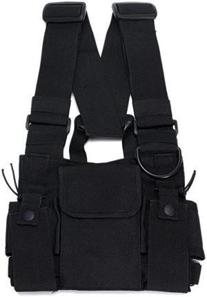 Chest Harness Rig Holster Pack with Front Pouches and Zipper Bag for Universal Walkie Talkies