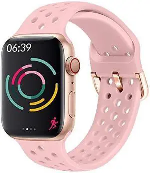 Compatible with Apple Watch Band 44mm 40mm 42mm 38mm Sport Breathable ExtraSoft Silicone Wristband Men Women Replacement Bands for iWatch Band Series 5 4 3 2 1 Pink 42mm44mm