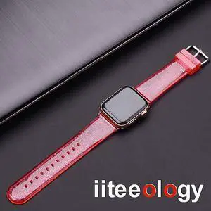 Compatible with Apple Watch Band 42mm 44mm Women Glitter Soft Silicone Sports iWatch Band Strap for Apple Watch Series 654321SE 42mm 44mm RedSilver