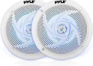Marine Speakers 4 Inch 2 Way Waterproof and Weather Resistant Outdoor Audio Stereo Sound System with LED Lights 100 Watt Power and Low Profile Slim Style 1 Pair PLMRS43WL White