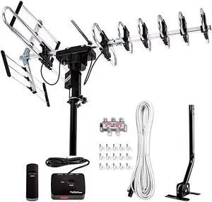 Newest 2020  Outdoor Digital Amplified HDTV Antenna up to 200 Mile Long RangeDirectional 360 Degree RotationHD 4K 1080P FM Radio Supports 5 TVs Plus Installation Kit and Mounting Pole