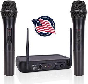 Channel Microphone SystemVHF Fixed Dual Frequency Wireless Set with 2 Handheld Dynamic Transmitter Mics Receiver Basefor PA Karaoke Dj Party PDWM2135