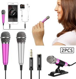 2PCS Mini Karaoke Microphone  Mini Voice Recording Microphone Portable Karaoke Mic for Singing Recording Voice Recording Silver and Rose Red