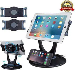 Retail Tablet Stand 360 Rotates iPad Stand for 6 inch to 13 inch Tablets Swivel Tablet Holder w Pen Storage and Phone Stand for Store Office Showcase Reception Kitchen Desktop 5025 Black