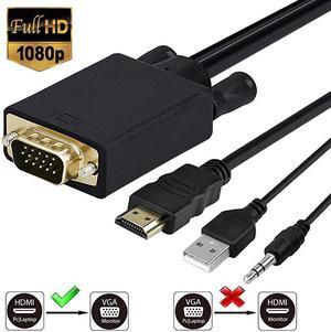 to VGA Adapter Cable with 35mm Audio Cord 1080P to VGA Male Converter Cord Support Apple Mackbook Sony PS2 PS3 PS4 Xbox Notebook PC DVD Player Laptop TV Etc 6 Ft18m