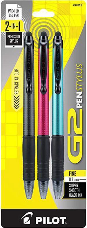 G2 Pen Stylus Fine Point GreyRedTurquoise Barrels Black Ink 3Pack 34312