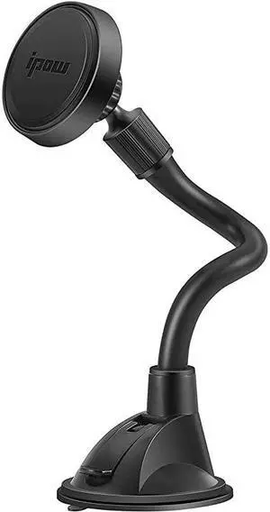 Long Arm Universal Magnetic Cradle Windshield Dashboard Cell Phone Mount Holder with 4 Metal Plates Soft Firm Goose Arm and Enhanced Suction Cup