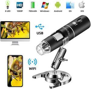Wireless Digital Microscope 50X1000X 1080P Handheld Portable Mini WiFi USB Microscope Camera with 8 LED Lights for iPhoneiPadSmartphoneTabletPC