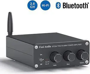 Bluetooth 50 Stereo Audio 2 Channel Amplifier Receiver Mini HiFi Class D Integrated Amp 20CH for Home Speakers 100W x 2 with Bass and Treble Control TPA3116 with Power Supply
