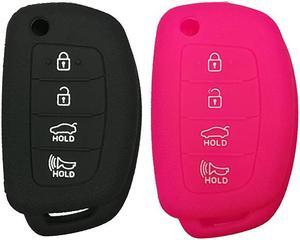 2Pcs  Flip Key Fob Cover Skin Remote Case Keyless Entry Jacket Shell for Hyundai Sonata Santa Fe Tucson Black Rose