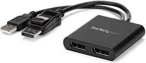 com 2Port Multi Monitor Adapter DisplayPort 12 MST Hub to Dual 4K 30Hz or 1080p USB Bus Powered Video Splitter for Extended Desktop Mode on Windows MSTDP122DP Black