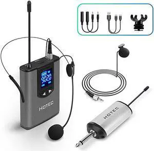 UHF Wireless Headset MicrophoneLavalier Lapel Mic with Bodypack Transmitter and Mini Rechargeable Receiver 14 Output for Live Performances Support Phone
