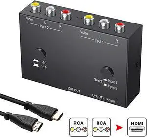 to HDMI Converter Double RCA to HDMI Converter 2 RCA Input 1HDMI Output Support 16943 Compatible with WII N64 PS1 PS2 PS3 VHS VCR DVD Players etc RCA to HDMI Converter