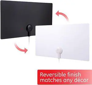 Ultra Ed Indoor TV Antenna Slim Home Decor Reversible Black White 4K 1080P VHF UHF Long Ran Antenna Digital HDTV Antenna Smart TV Compatible 6Ft Coaxial Cable 11264