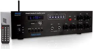 Wireless Bluetooth Public Address Amplifier 500W Compact Mini Digital Home Power Audio Sound PA Receiver System w 70V 100V Output Mic Input Radio USB Remote For 416ohm Speaker  PMSA126BU
