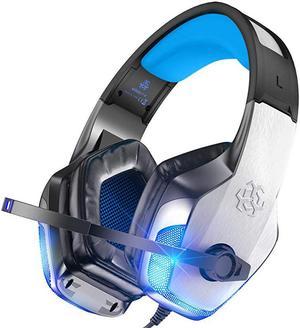 V4 Gaming Headset for Xbox One PS4 PC Controller Noise Cancelling Over Ear Headphones with Mic LED Light Bass Surround Soft Memory Earmuffs for PS2 Mac Nintendo 64 PS5 Games