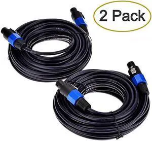 2Pack 25 ft Male Speakon to Speakon Cables Professional 12 Guage AWG Audio Cord DJ Speaker Cable Wire with Twist Lock 2 Conductor