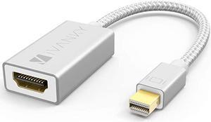 Mini DisplayPort to HDMI Adapter [Super Slim, Aluminum Shell, Nylon Braided] -  Thunderbolt to HDMI Adapter for MacBook Air/Pro, Microsoft Surface Pro/Dock, Monitor, Projector and More - Silver