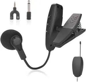 Instrument MicrophoneUHF Clip Condenser Micfor HornsTrumpetsClarinets Saxophones Cello Computer Phone Speakers Voice Amplifier 131ft Range 1814 Port