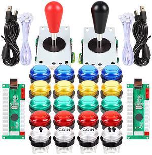 2 Player Arcade Games DIY Kit Parts 2 Ellipse Oval Joystick Handles + 20 LED lit Arcade Buttons Mixed Color Kit