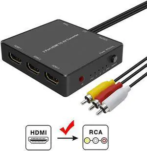 Port HDMI to RCA Converter hdmi to av Adapter for Older tv hdmi to Composite for Fire Stick Roku Streaming Sticks Xbox one PC DVD Players Supports PALNTSC 1080P
