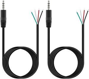 2 Pack 6 ft Replacement 35mm Male Plug to Bare Wire Open End TRRS 4 Pole Stereo 18 35mm Plug Jack Connector Audio Cable for Headphone Headset Earphone Microphone Cable Repair