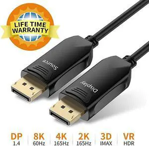 DP Fiber Cable 25ft  Displayport Fiber Optic Cable High Speed 324 Gbps 8K60Hz 4K165Hz 2K144Hz DP14 Fiber DP to DP Cable Slim and Flexible Gold Plated Connector Displayport Fiber Cable